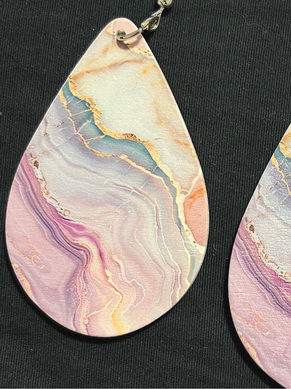 Pastel Marble Teardrop Earrings - Pink & Purple - Picture 3 of 4